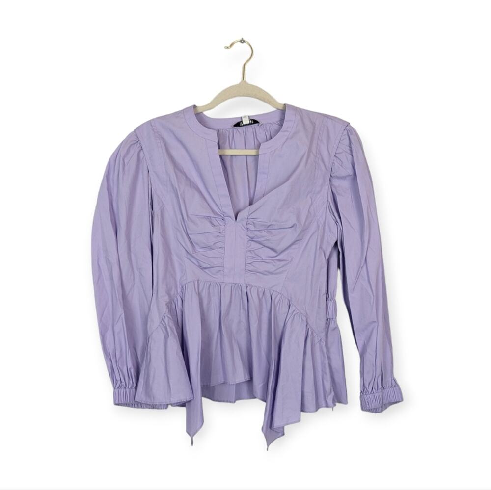 NWT Derek Lam 10 Crosby Purple Everly Handkerchief Hem Cotton Peplum Blouse